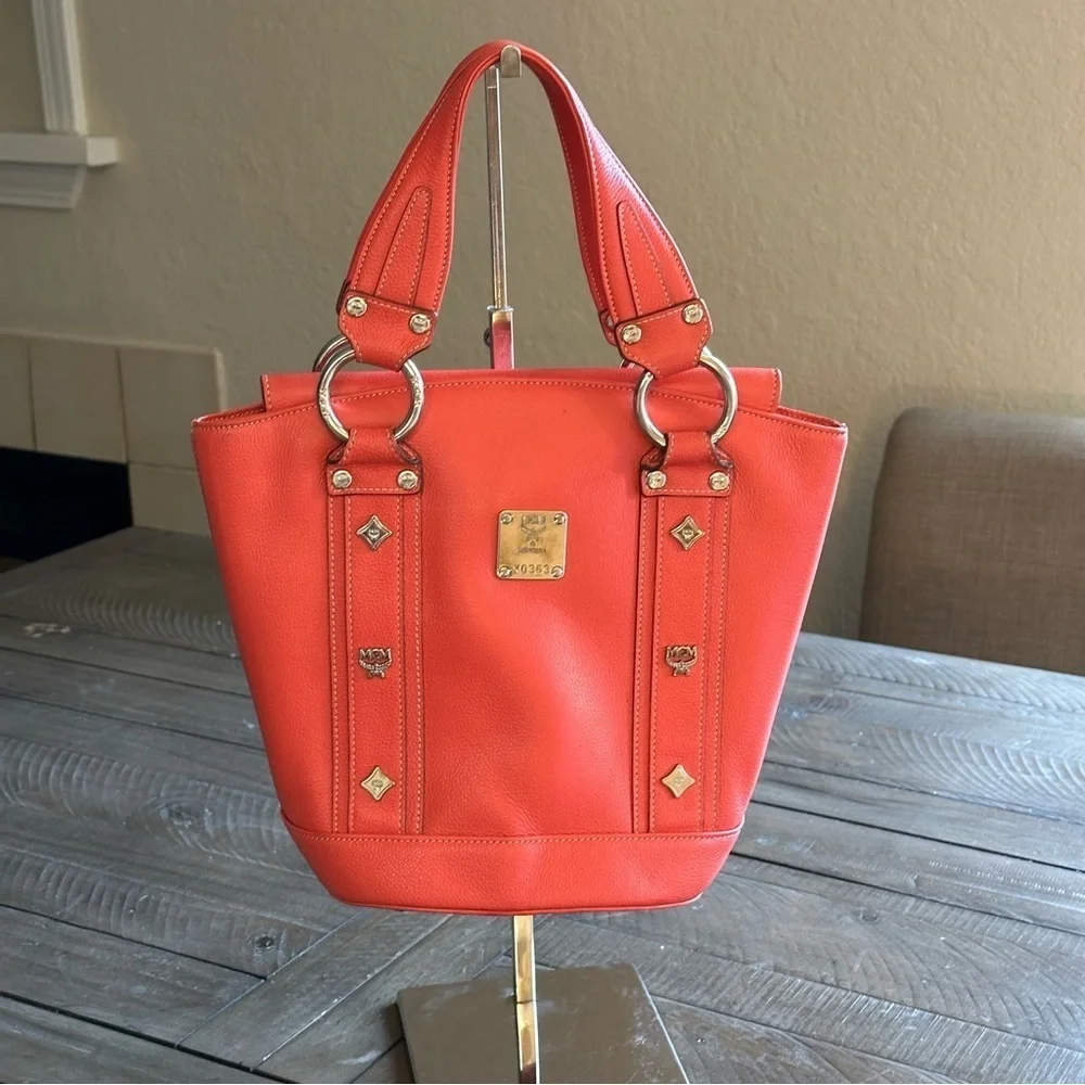 MCM Pink Salmon Satchel with Silver Hardware